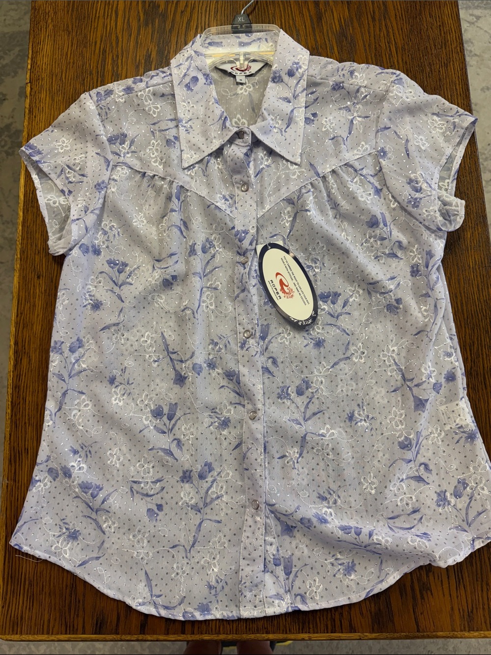 Roper Women's M Short Sleeve Western Snap Shirt Purple Floral Pearl Snaps NWT